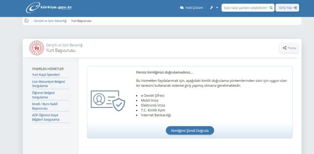 2022 KYK yurt başvuru ekranı e-Devlet kapısı online başvuru
