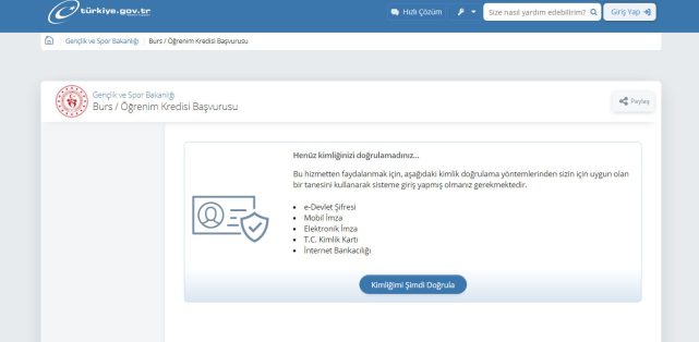 2022 KYK burs başvuru ekranı e-Devlet kapısı online başvuru