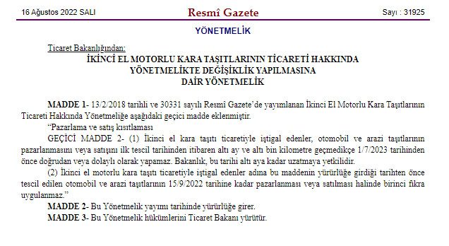 Galeri ve Rent a car firmalarını etkileyen karar Resmi Gazete'de! 15 Eylül'e kadar süre verildi...