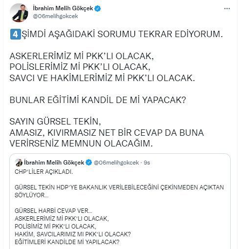 Melih Gökçek'ten Gürsel Tekin'in cevabı üzerine sert yanıtlar ve sorular geldi