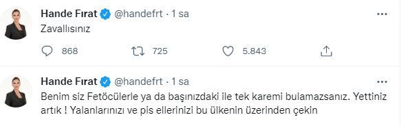 Hande Fırat "Zavallısınız" dedi ekledi: "Pis ellerinizi bu ülkenin üzerinden çekin"