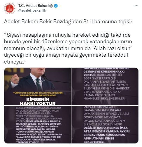 Bekir Bozdağ'dan barolara tepki geldi