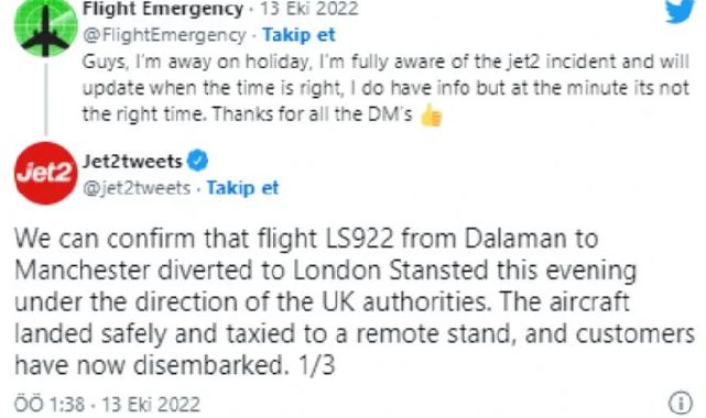 Dalaman'dan Manchester'a giden yolcu uçağında bomba alarmı