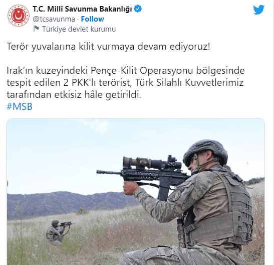 MSB AÇIKLADI! 2 terörist daha etkisiz hale getirildi..