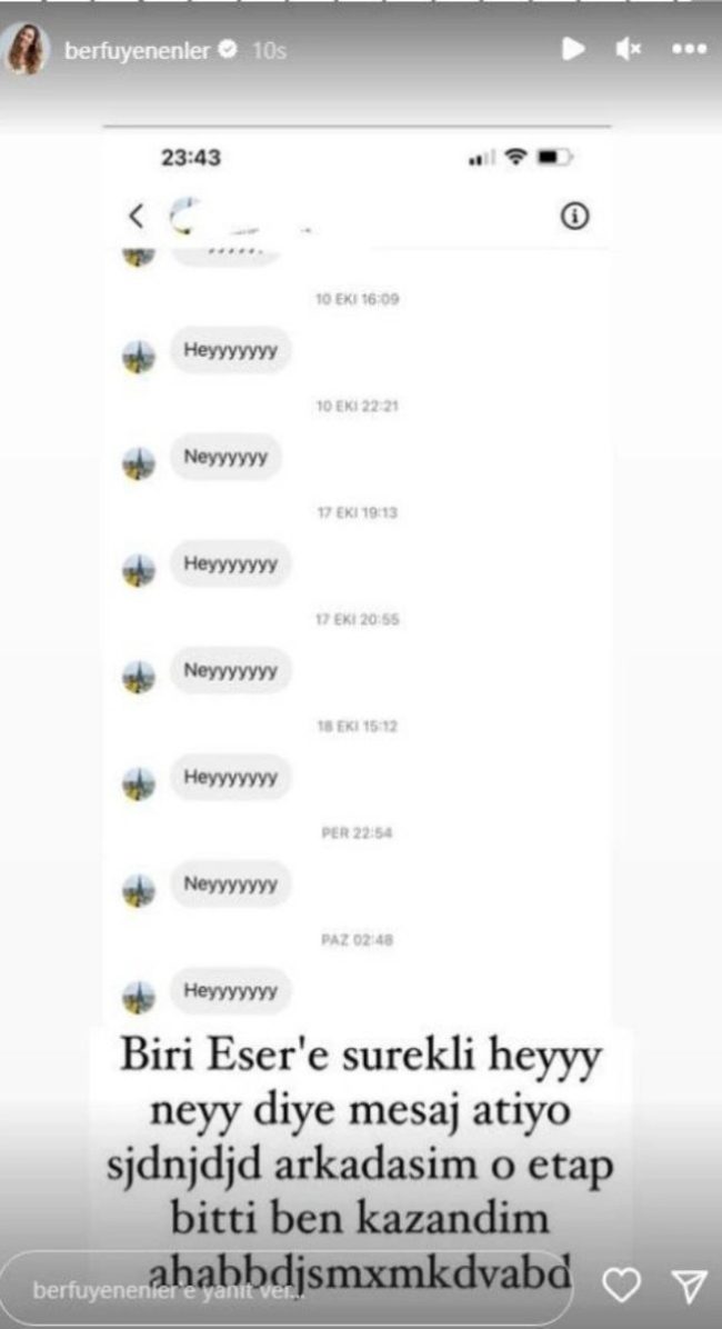Berfu Yenenler'den mesaj paylaşımı