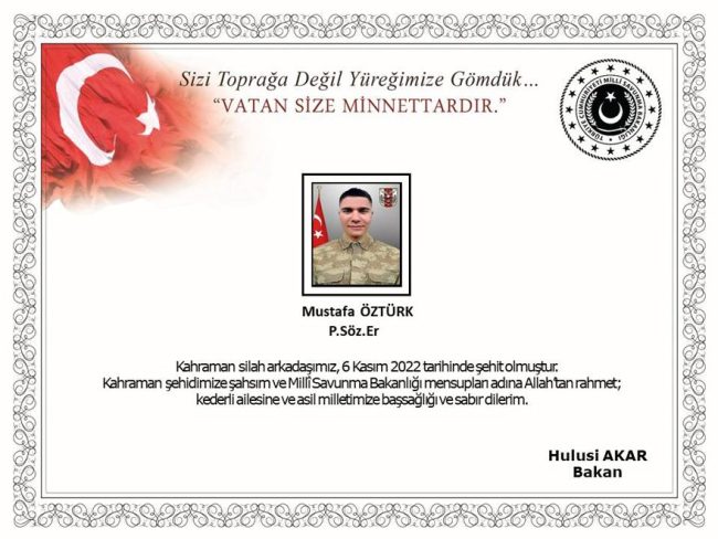 MSB'den acı haber geldi, 1 şehidimiz 3 yaralımız var
