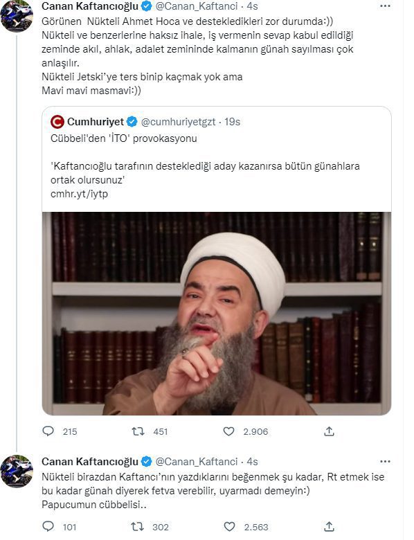 Kaftancıoğlu'ndan Cübbeli'ye "Nükteli Jetski'ye ters binip kaçmak yok ama" cevabı