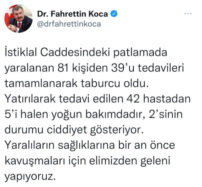 Sağlık Bakanı Fahrettin Koca yaralı vatandaşlarla ilgili bilgilendirme yaptı