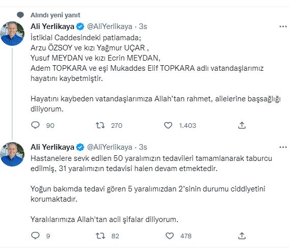 Vali Yerlikaya, kalleş saldırıda yaşamını yitirenlerin isimlerini açıkladı