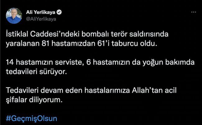 Vali Ali Yerlikaya patlama sonrası yaralananlarla ilgili son bilgiyi paylaştı