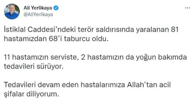 Vali Ali Yerlikaya Taksim'deki saldırının ardından yaralıların durumu hakkında son bilgiyi paylaştı