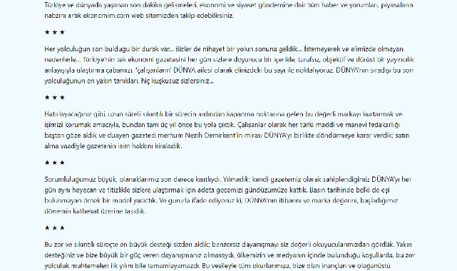 Dünya Gazetesi ismini değiştirdi