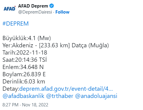 Muğla'da Datça açıklarında deprem!