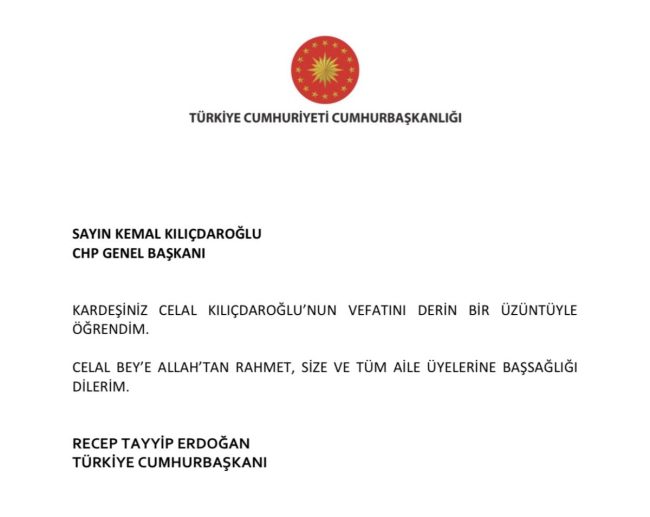 Cumhurbaşkanı Erdoğan'dan Kılıçdaroğlu'na taziye mesajı
