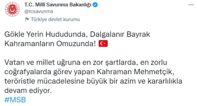 MSB'den Mehmetçik'e özel paylaşım