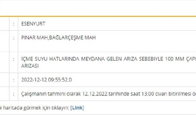 12 Aralık Pazartesi İstanbul'un 5 ilçesinde su kesintisi: 5 saat kesinti yaşanacak.. İşte İstanbul'da suların kesileceği ilçeler
