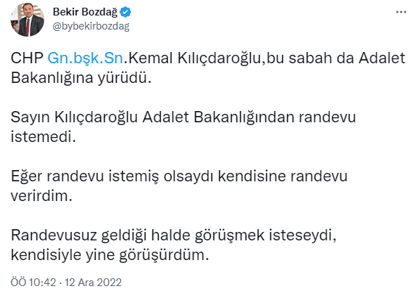 Adalet Bakanı Bekir Bozdağ'dan CHP Lideri Kılıçdaroğlu'na cevap