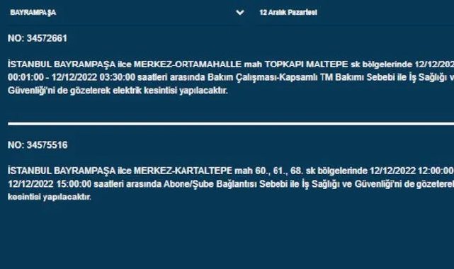 İstanbul'da 21 ilçede elektrik kesintisi