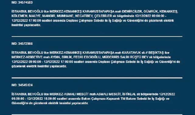 İstanbul'da 21 ilçede elektrik kesintisi