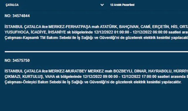 İstanbul'da 21 ilçede elektrik kesintisi