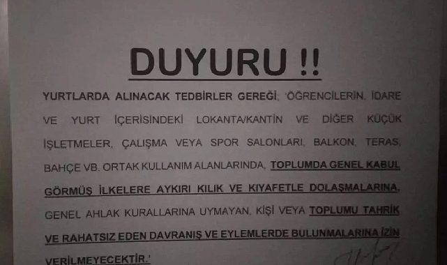 Aydın’daki KYK Yurdu’nda kıyafet uyarısı: Tahrik oluyorlarmış!