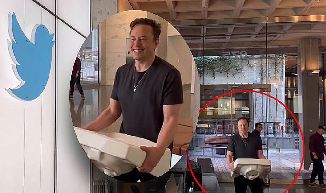 Elon Musk Twitter binasına elinde lavaboyla girdi!