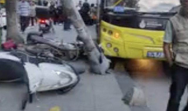 İETT otobüsü önce yayaya sonra elektrik direğine çarptı