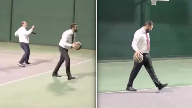 Suriye lideri sahaya indi! Şara basketbol hünerlerini sergiledi