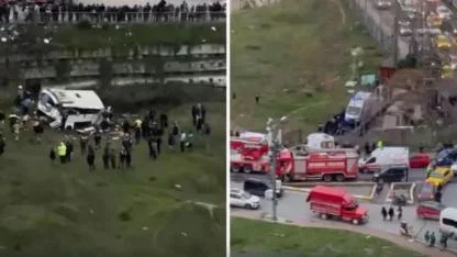 Korkunç kaza! İstanbul'da işçi servisi şarampole yuvarlandı
