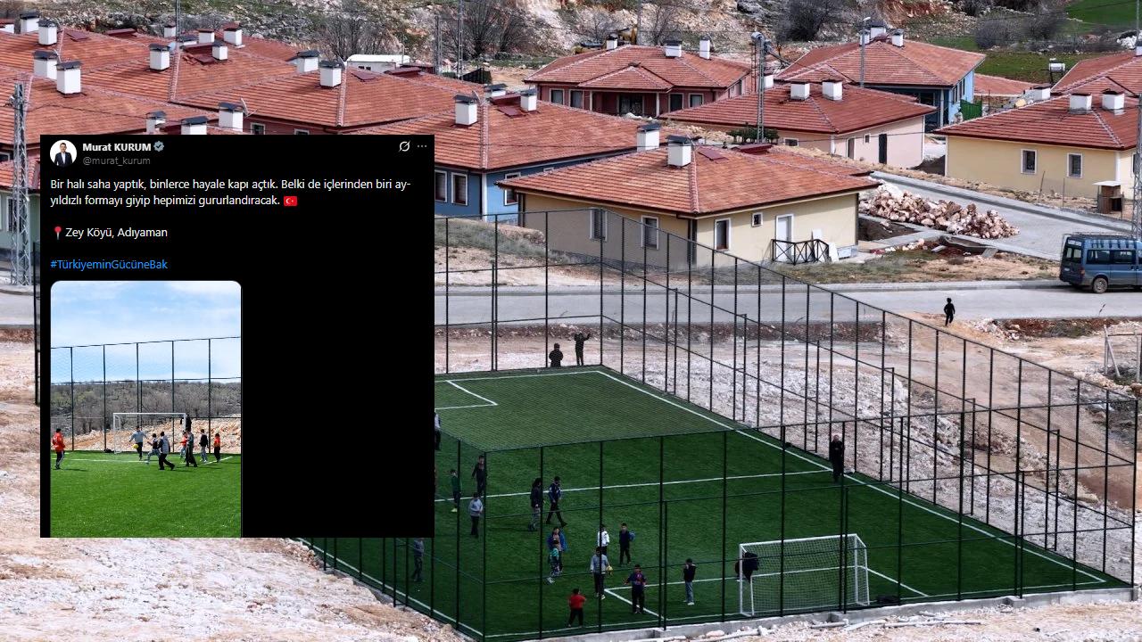 Bakan Kurum, Adıyaman'ın Zey köyünde halı sahaya kavuşan çocukları paylaştı