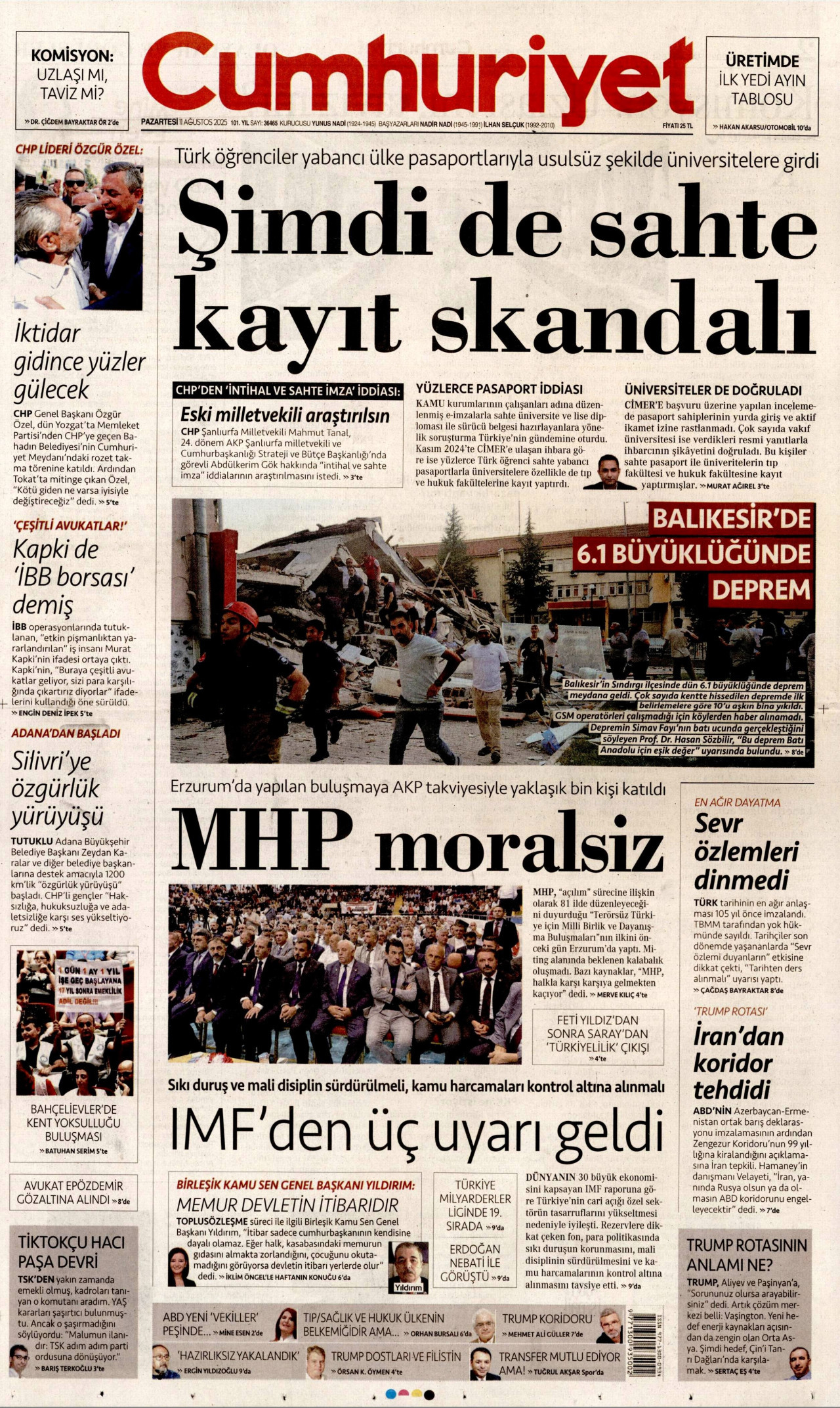 CUMHURİYET Gazete Manşeti