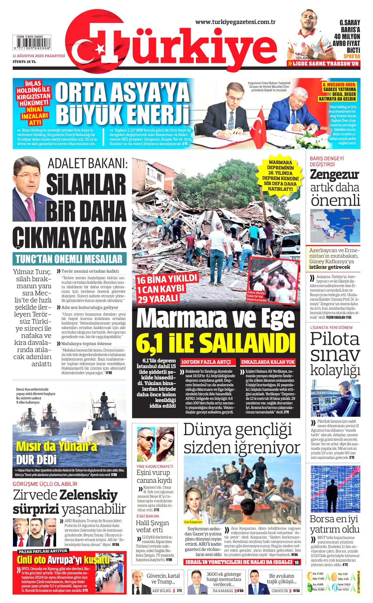 TÜRKİYE GAZETESİ Gazete Manşeti