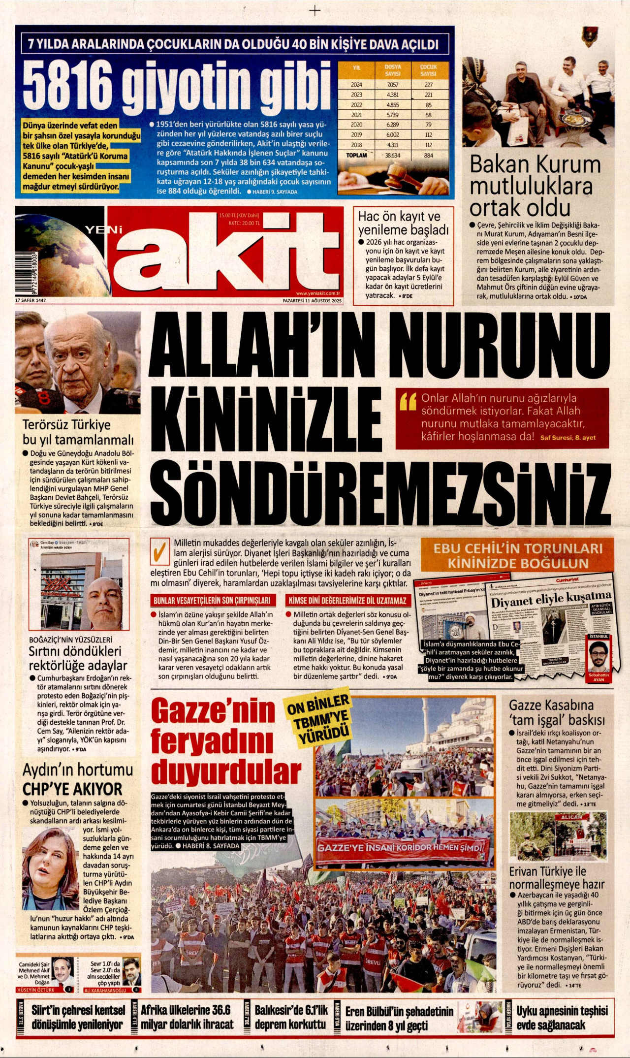 YENİ AKİT Gazete Manşeti