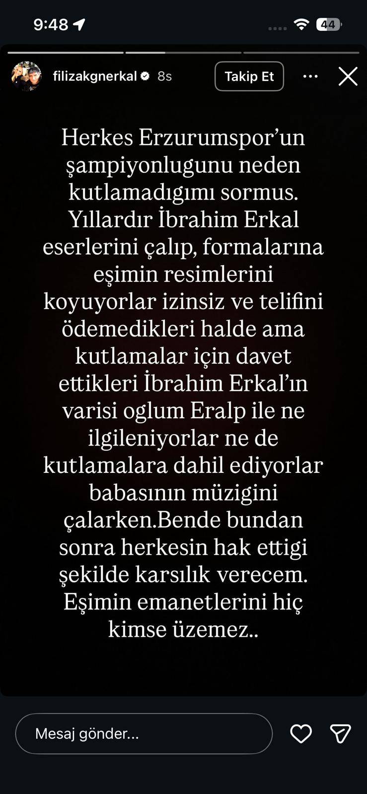 İbrahim Erkal’ın ailesinden Erzurumspor kutlamalarına tepki